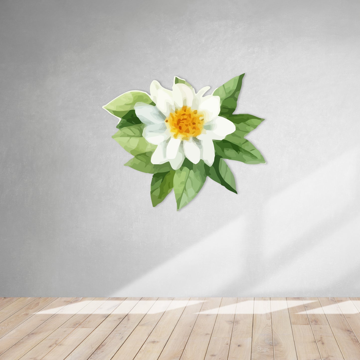 Custom Wall Decals - Whimsical Blooms: Watercolor White Flower and Leafy Splendor!