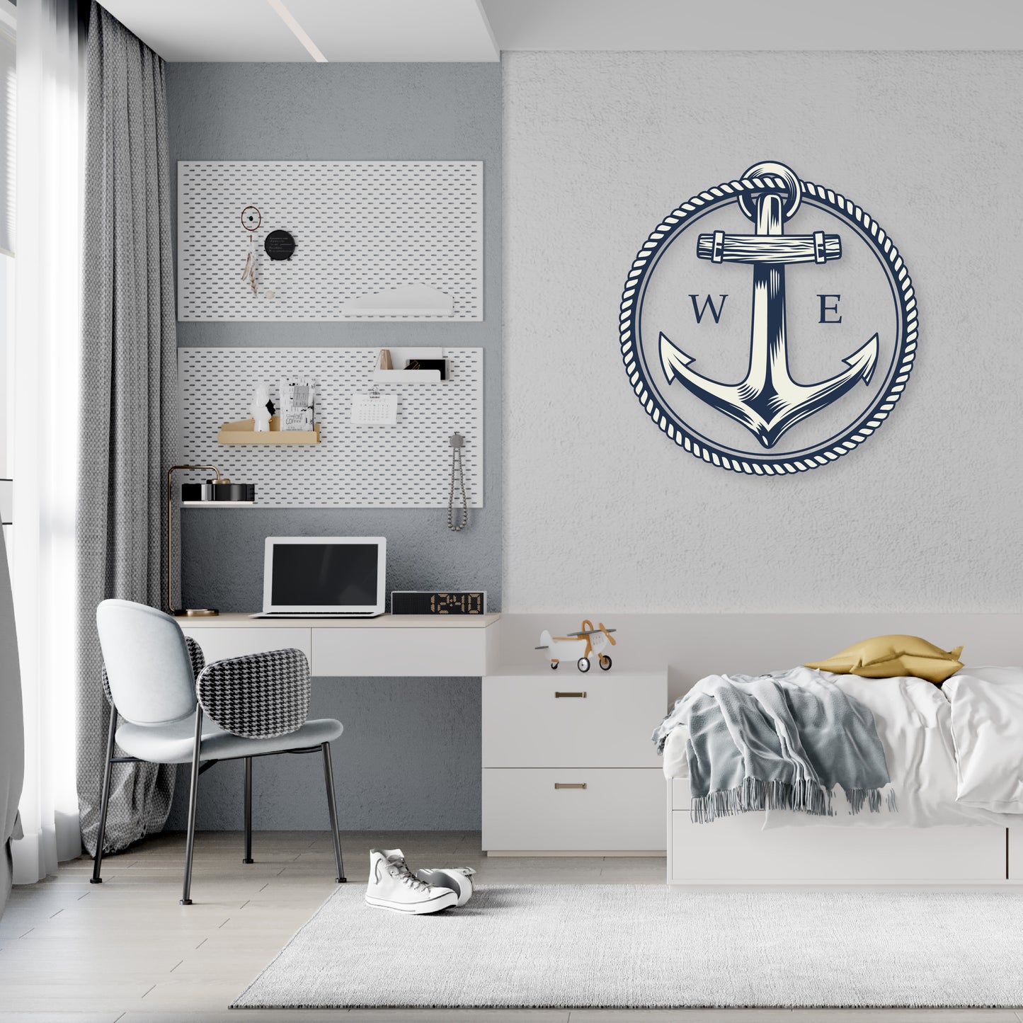 Custom Wall Decals - Navigate Your Dreams: Compass Anchor Wall Decal Sets the Course!