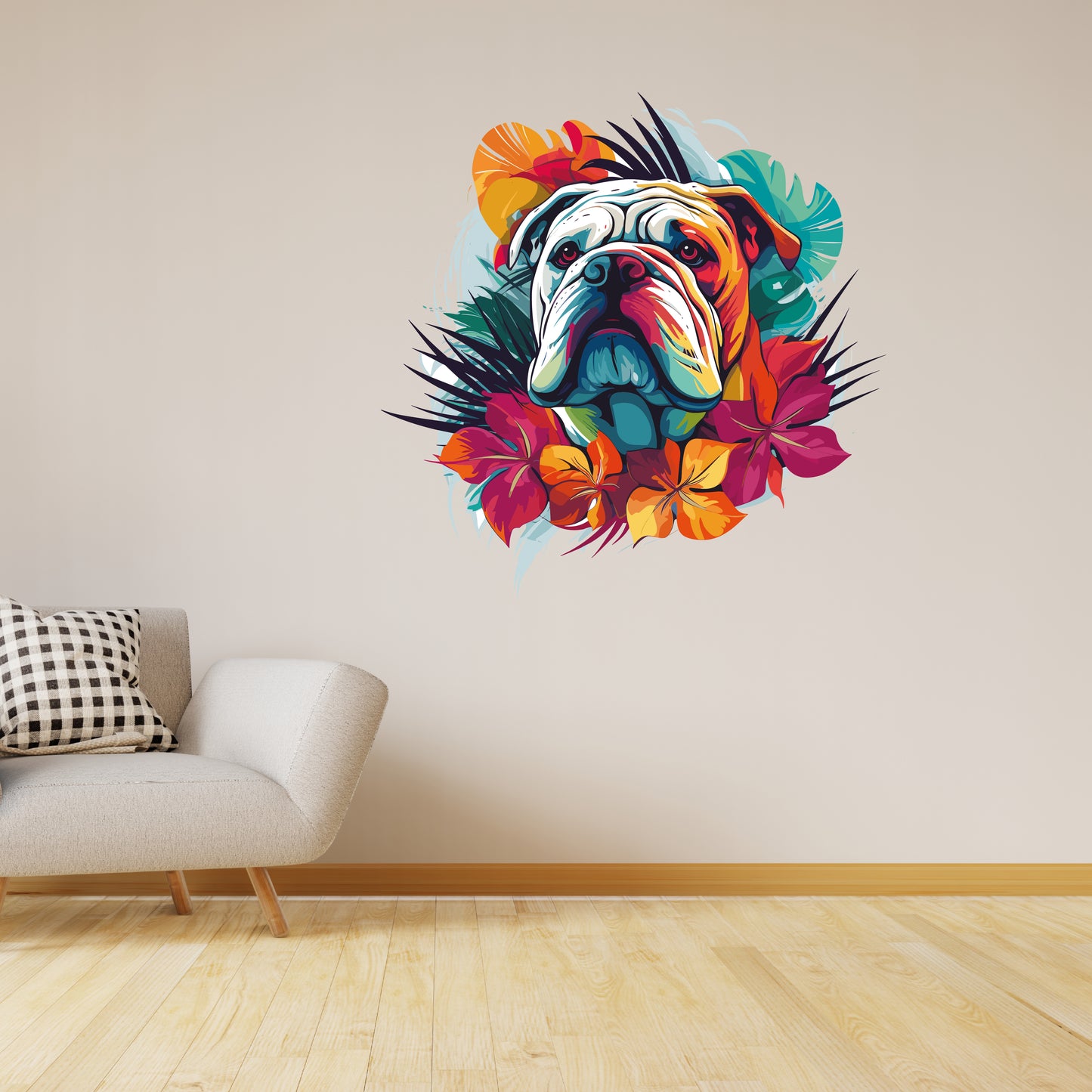 Custom Wall Decals - Vibrant Bulldog Charm: Colorful Bulldog Wall Decal Delight!