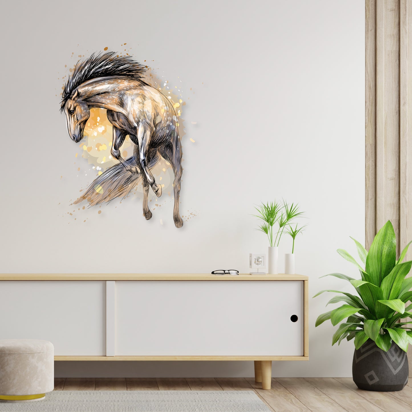 Custom Wall Decals - Equestrian Elegance: Watercolor Horse Wall Decal Majesty!