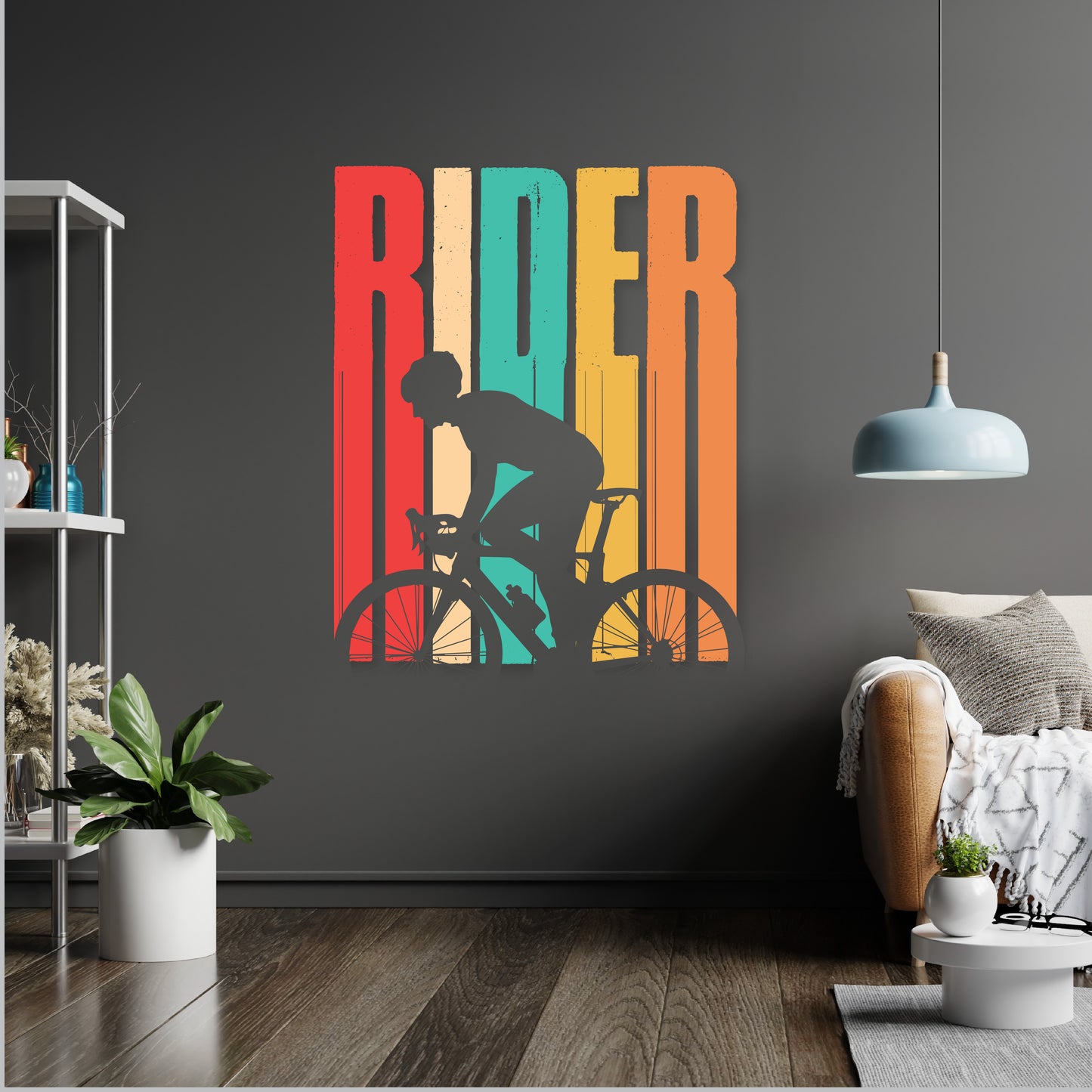 Custom Wall Decals - Ride in Color: Cyclist with Colorful Letters Wall Decal Journey!