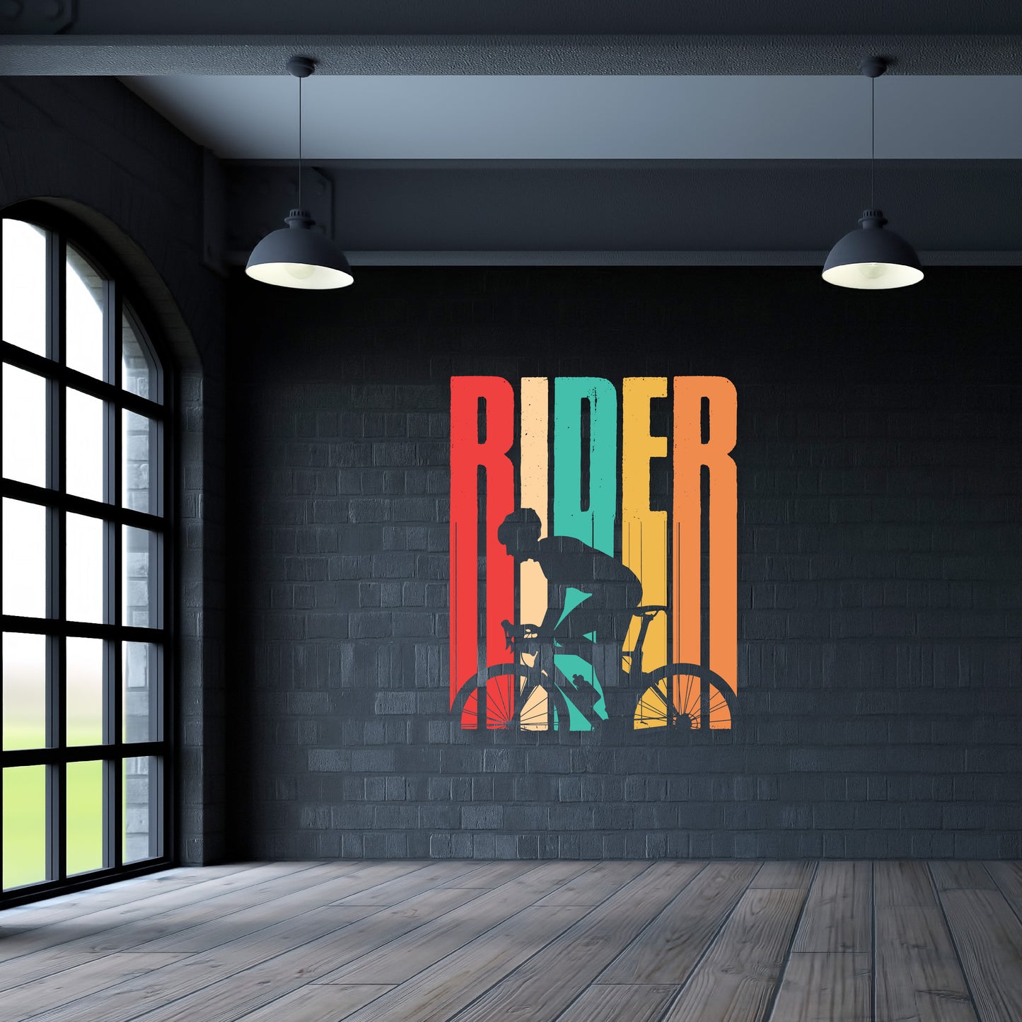 Custom Wall Decals - Ride in Color: Cyclist with Colorful Letters Wall Decal Journey!