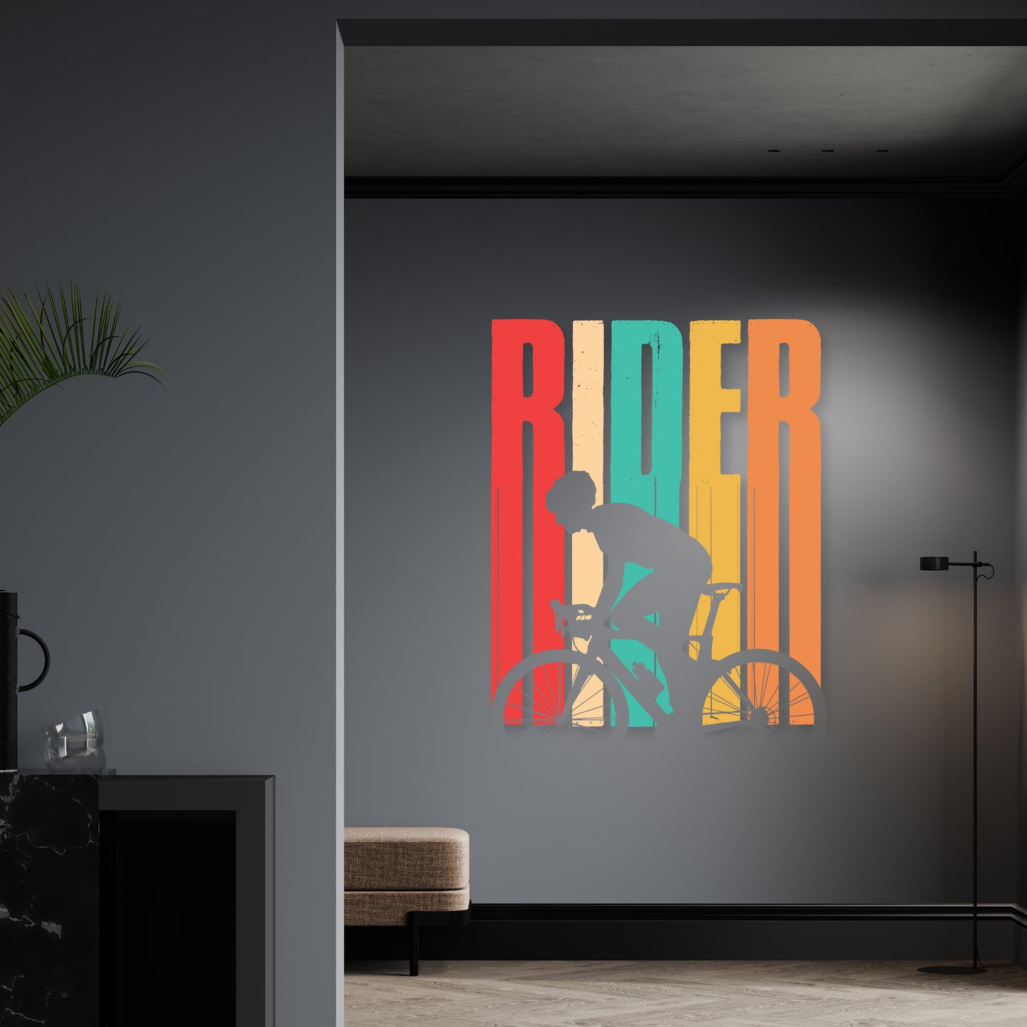 Custom Wall Decals - Ride in Color: Cyclist with Colorful Letters Wall Decal Journey!