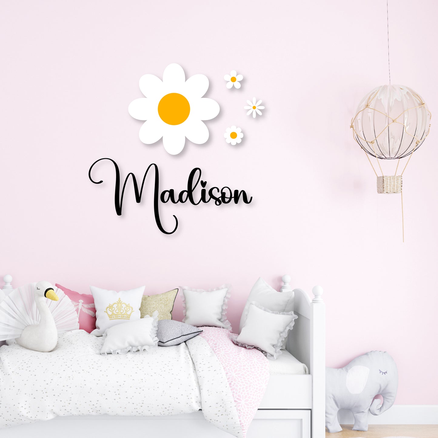 Custom Wall Decals - Custom Name White Blossoms Wall Decal: Elegant Floral Display