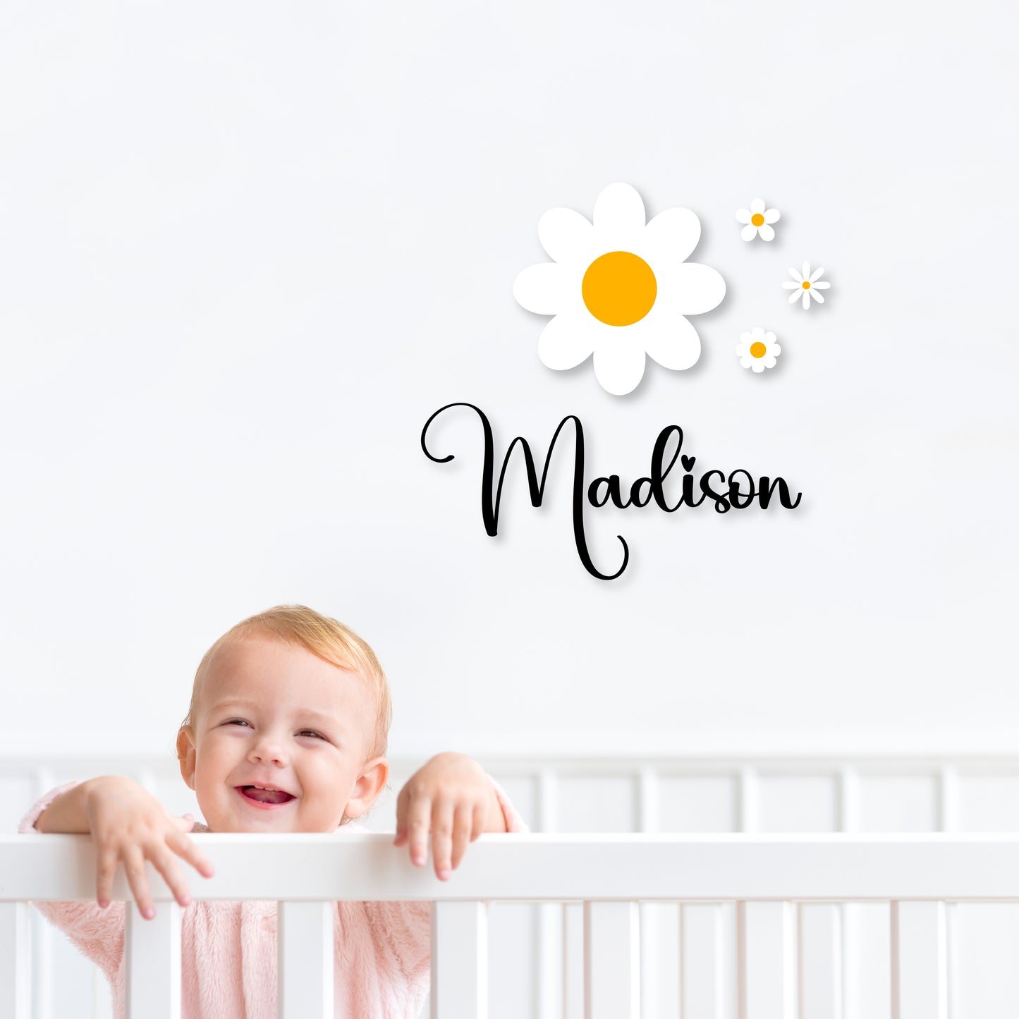 Custom Wall Decals - Custom Name White Blossoms Wall Decal: Elegant Floral Display