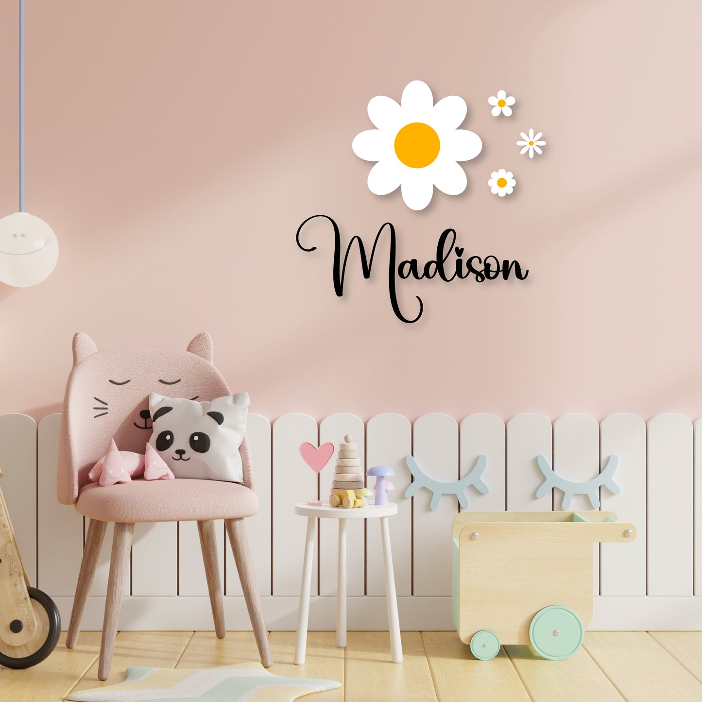 Custom Wall Decals - Custom Name White Blossoms Wall Decal: Elegant Floral Display