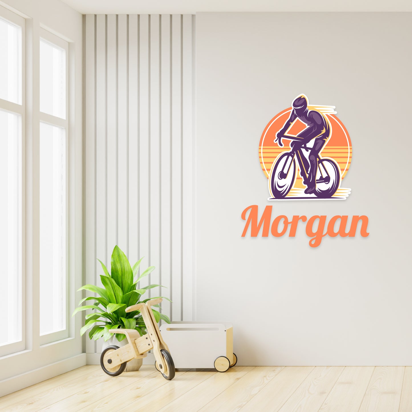 Custom Wall Decals - Custom Name Cyclist's Paradise Wall Decal: Cyclist Against a Sunny Background
