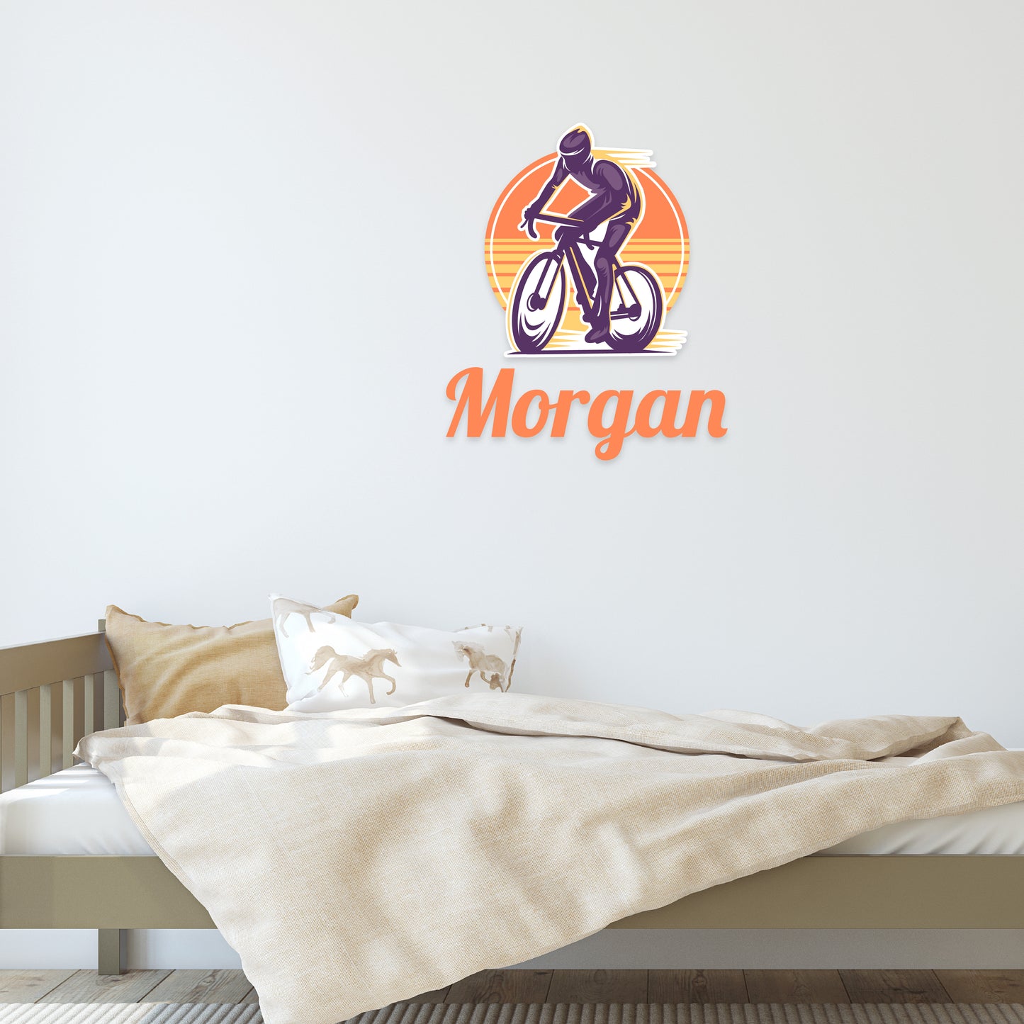 Custom Wall Decals - Custom Name Cyclist's Paradise Wall Decal: Cyclist Against a Sunny Background