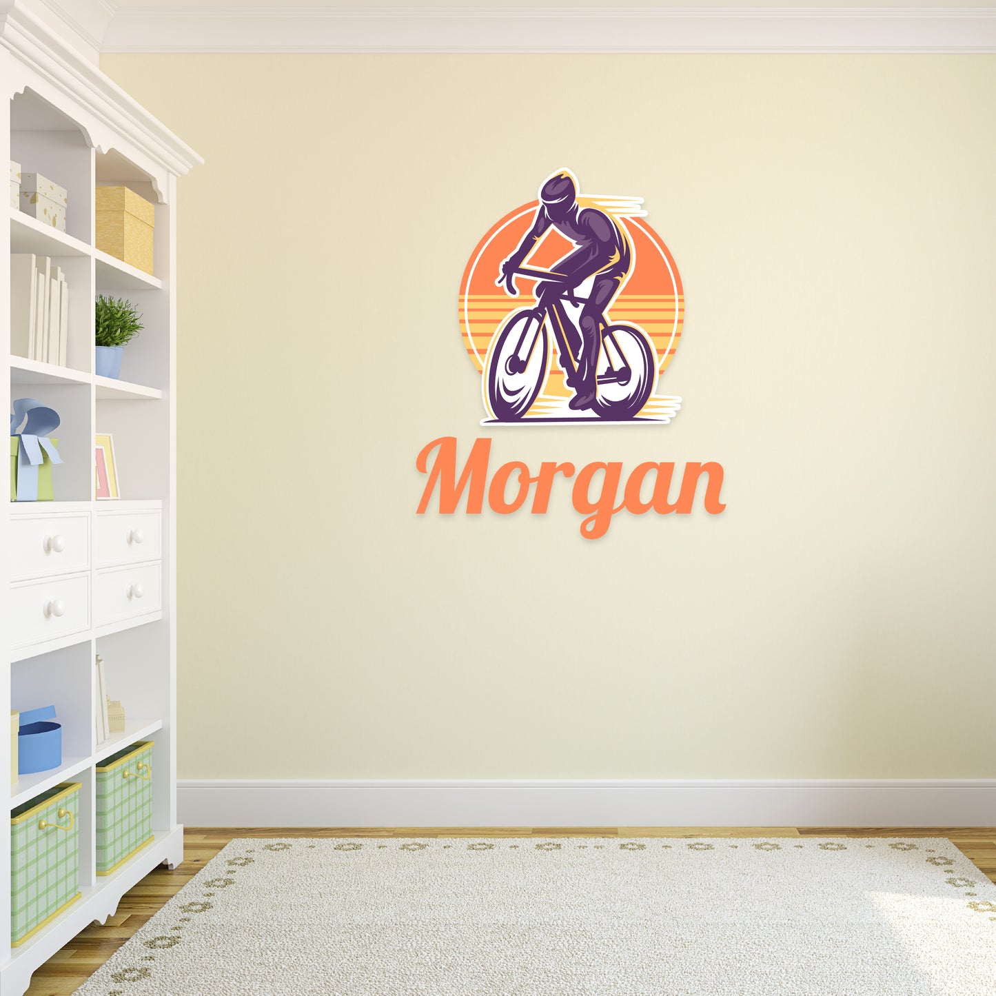 Custom Wall Decals - Custom Name Cyclist's Paradise Wall Decal: Cyclist Against a Sunny Background