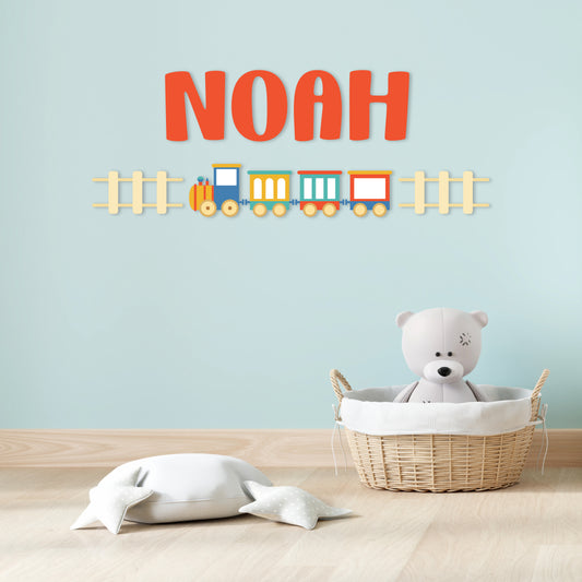 Custom Wall Decals - Custom Name Toy Train Wall Decal: Whistle-Blowing Railway Fun