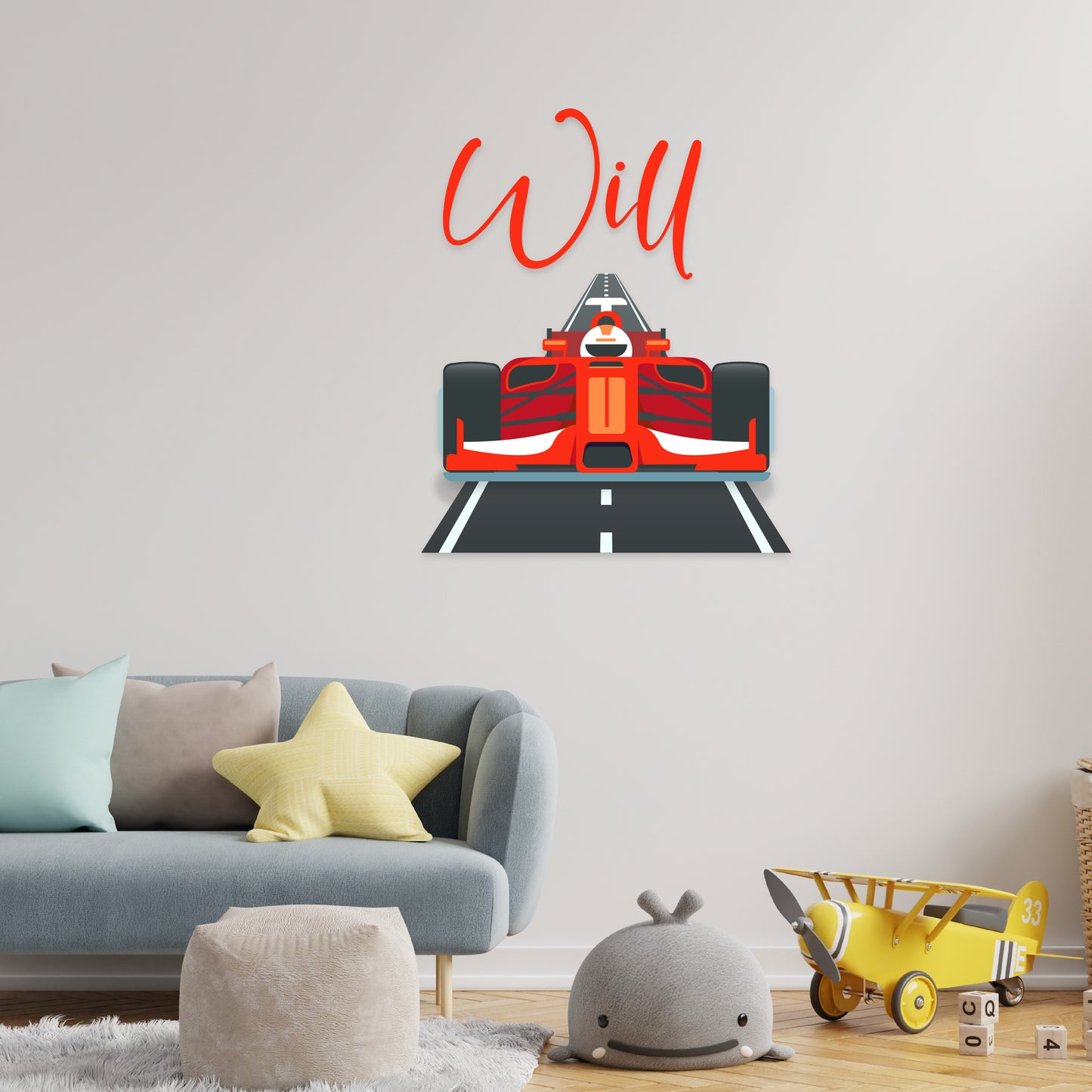 Custom Wall Decals - Custom Name Red Monoplane Highway Wall Decal: Fast Lane Racing