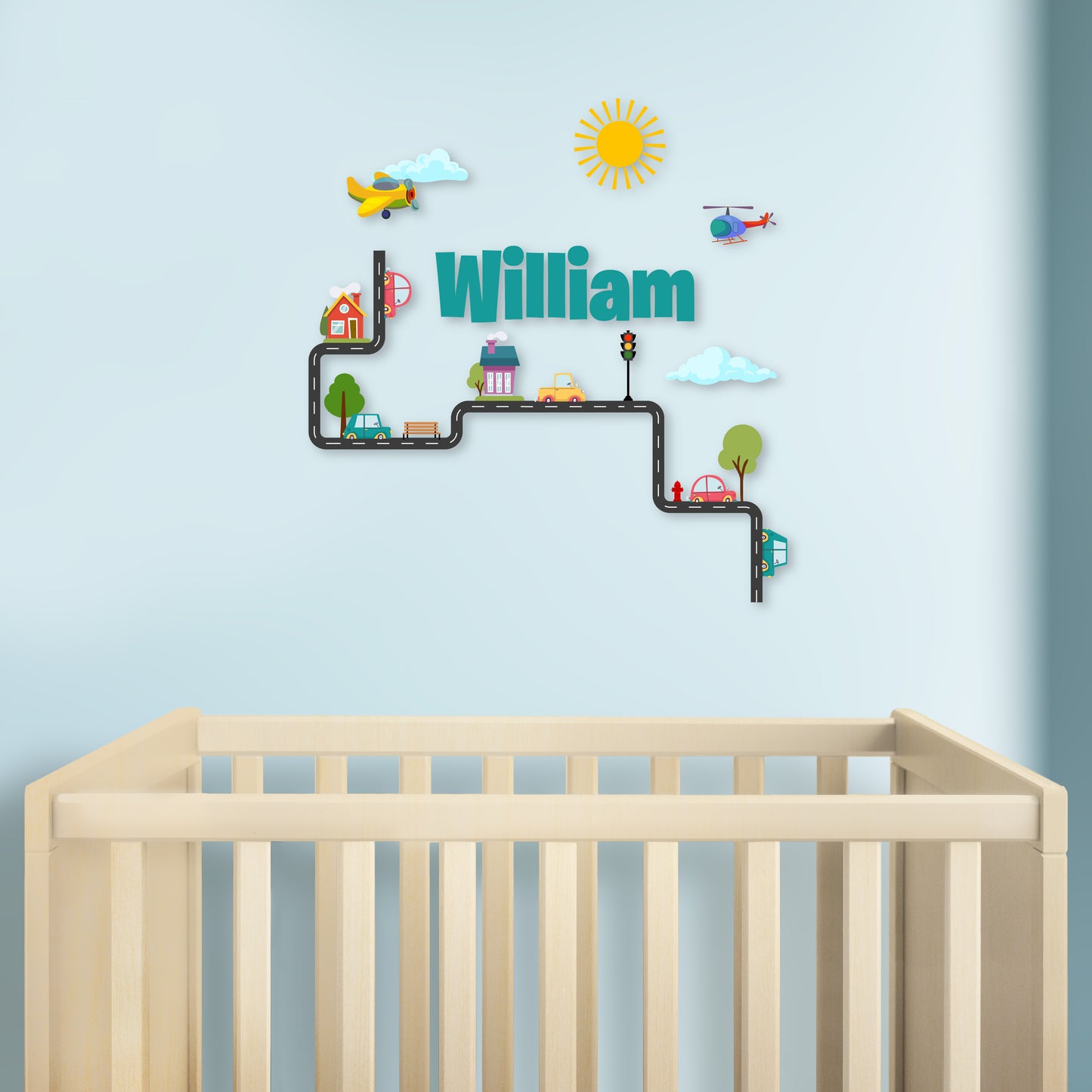 Custom Wall Decals - Custom Name Neighborhood Drive Wall Decal: Cars and Trees in a Quaint Setting