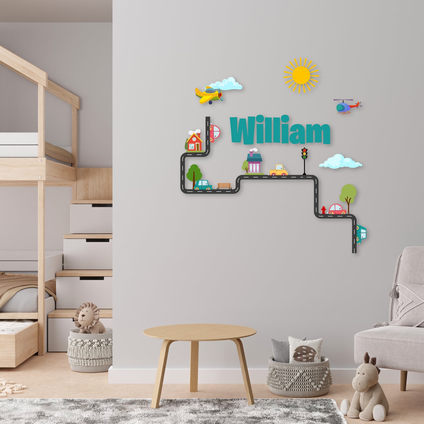 Custom Wall Decals - Custom Name Neighborhood Drive Wall Decal: Cars and Trees in a Quaint Setting
