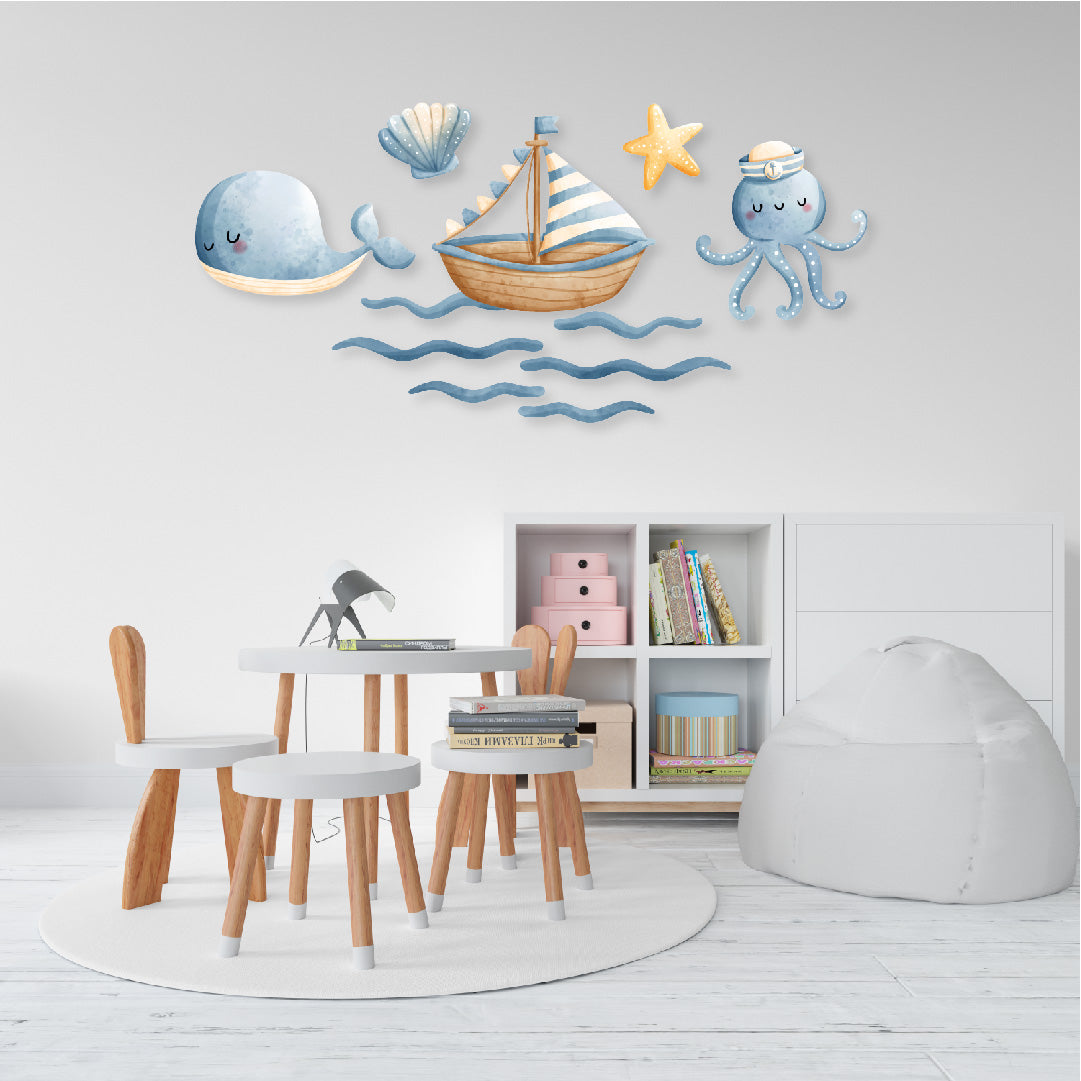 Custom Wall Decals - Ocean Symphony: Watercolor Marine Life Extravaganza!