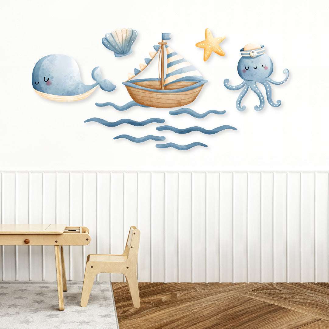 Custom Wall Decals - Ocean Symphony: Watercolor Marine Life Extravaganza!