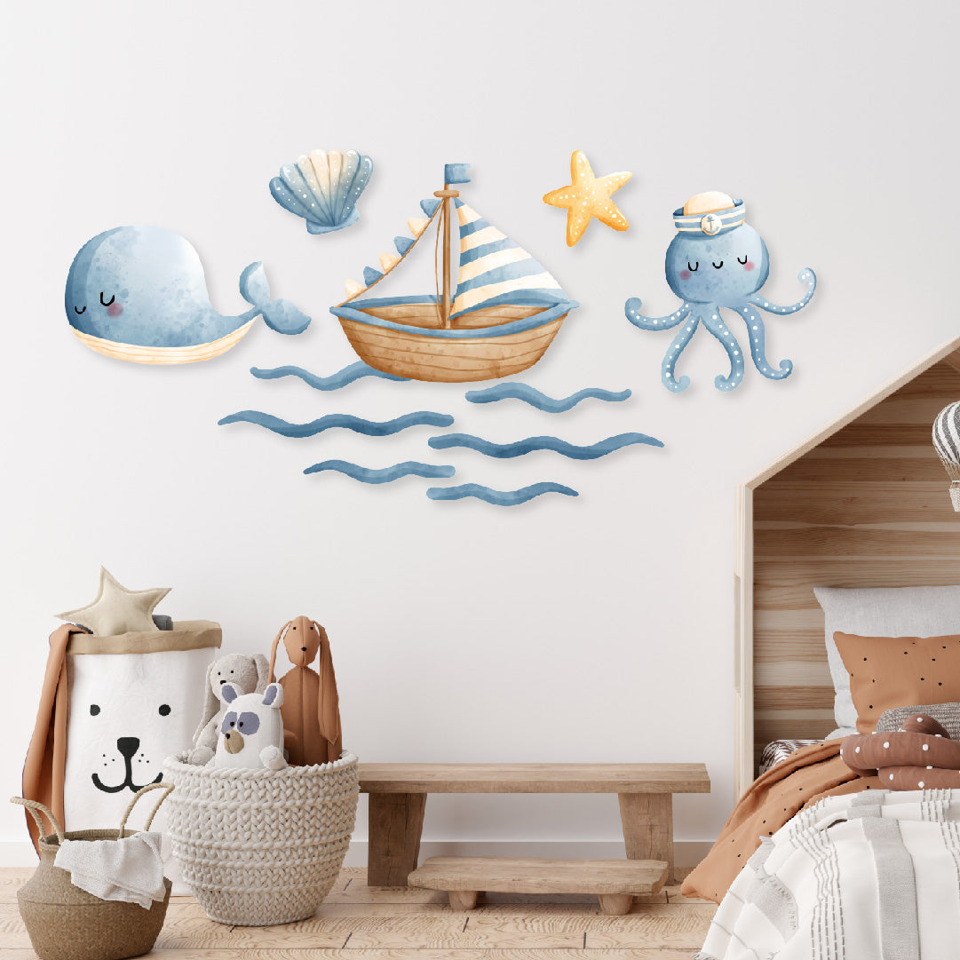 Custom Wall Decals - Ocean Symphony: Watercolor Marine Life Extravaganza!