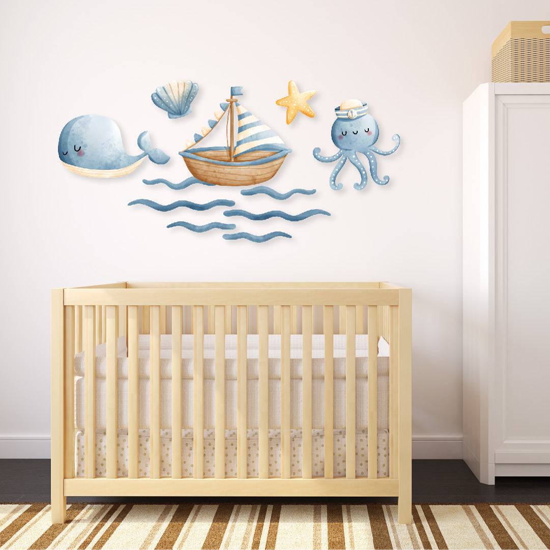 Custom Wall Decals - Ocean Symphony: Watercolor Marine Life Extravaganza!