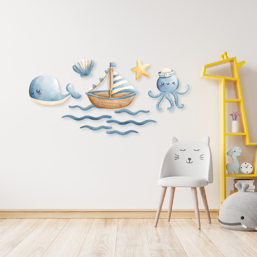 Custom Wall Decals - Ocean Symphony: Watercolor Marine Life Extravaganza!