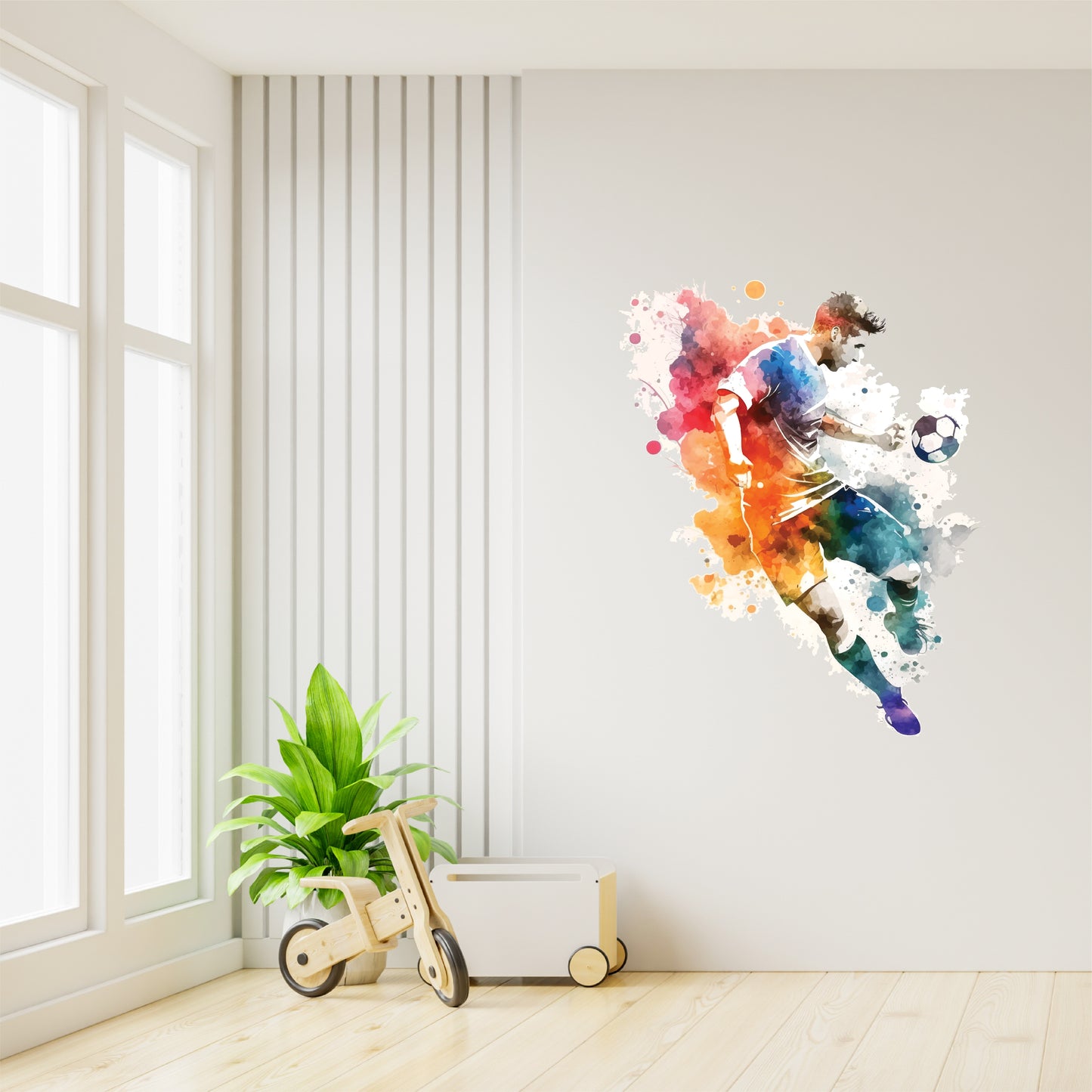 Custom Wall Decals - Soccer Splashdown: Watercolor Whirlwind with Ball-Kicking Magic!