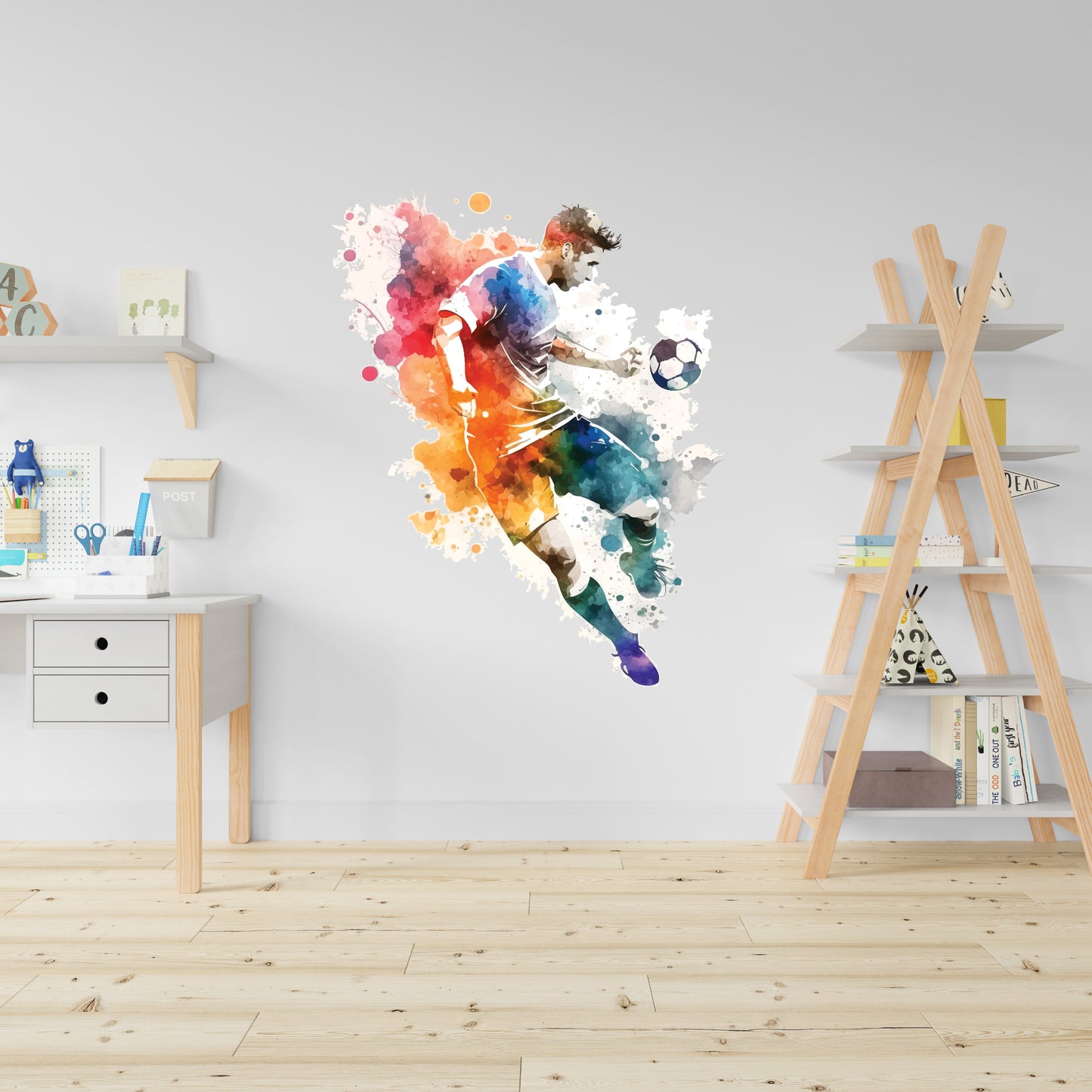 Custom Wall Decals - Soccer Splashdown: Watercolor Whirlwind with Ball-Kicking Magic!