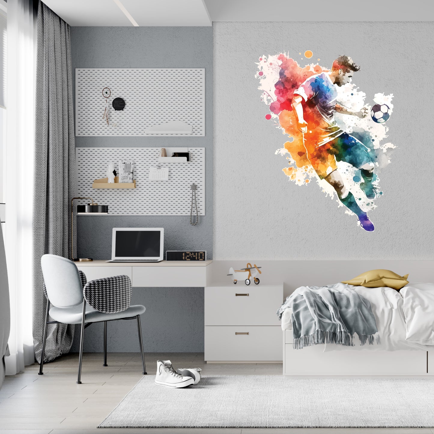 Custom Wall Decals - Soccer Splashdown: Watercolor Whirlwind with Ball-Kicking Magic!