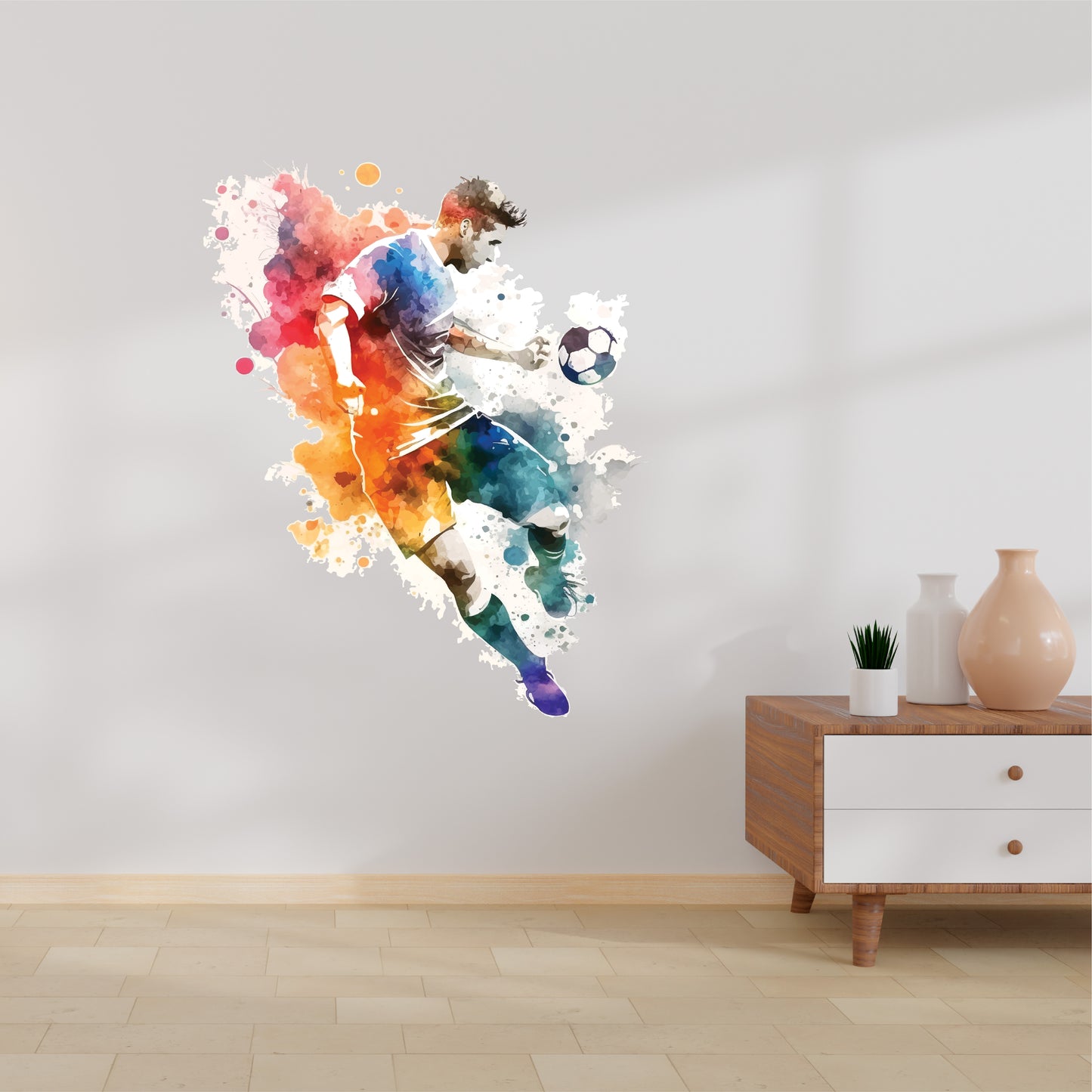 Custom Wall Decals - Soccer Splashdown: Watercolor Whirlwind with Ball-Kicking Magic!