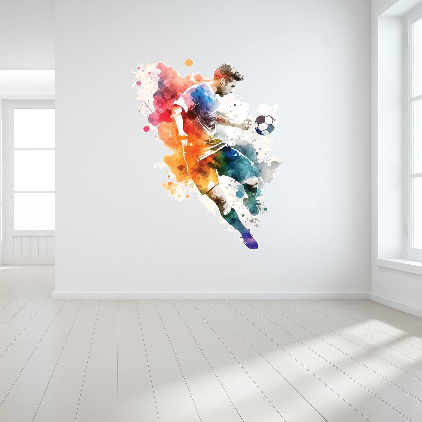 Custom Wall Decals - Soccer Splashdown: Watercolor Whirlwind with Ball-Kicking Magic!