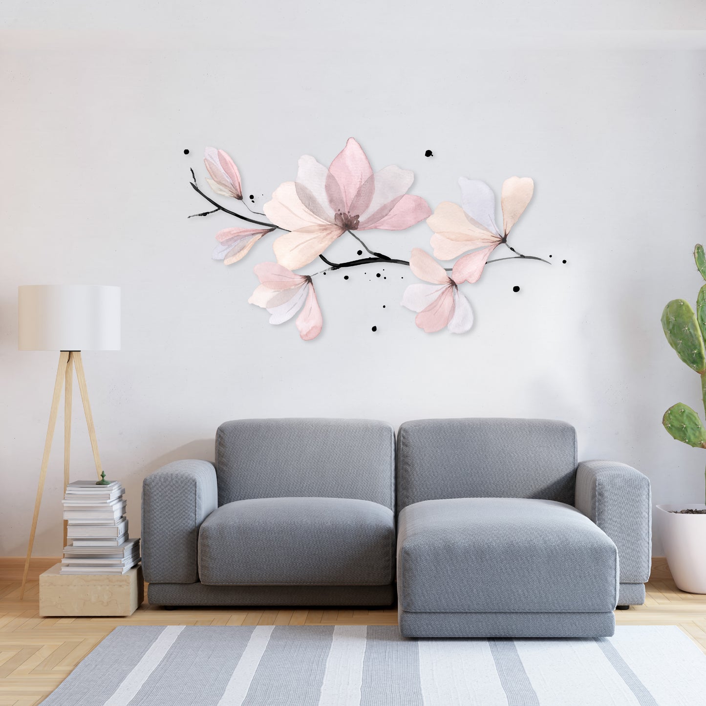 Custom Wall Decals - Floral Elegance: Watercolor Blossoms and Branch Wall Art!