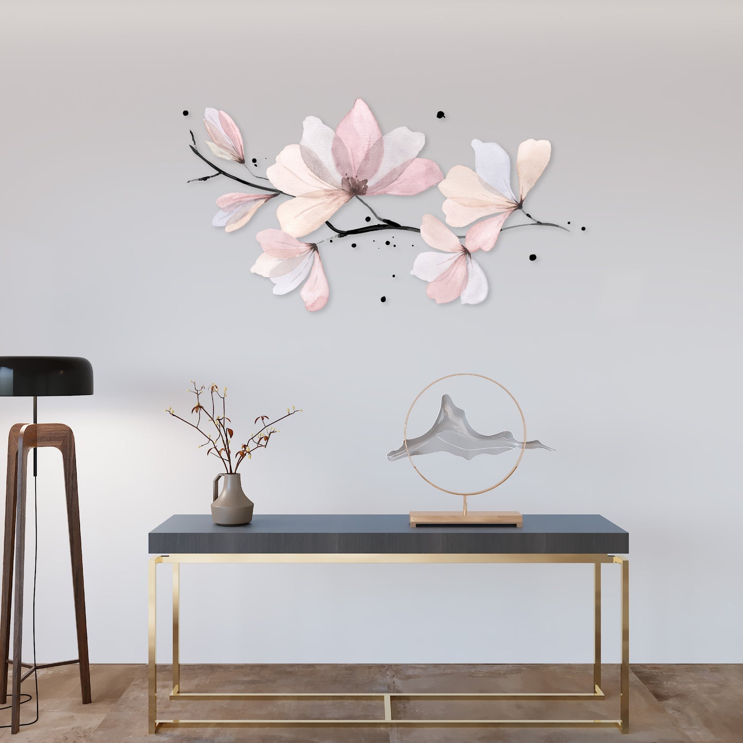 Custom Wall Decals - Floral Elegance: Watercolor Blossoms and Branch Wall Art!