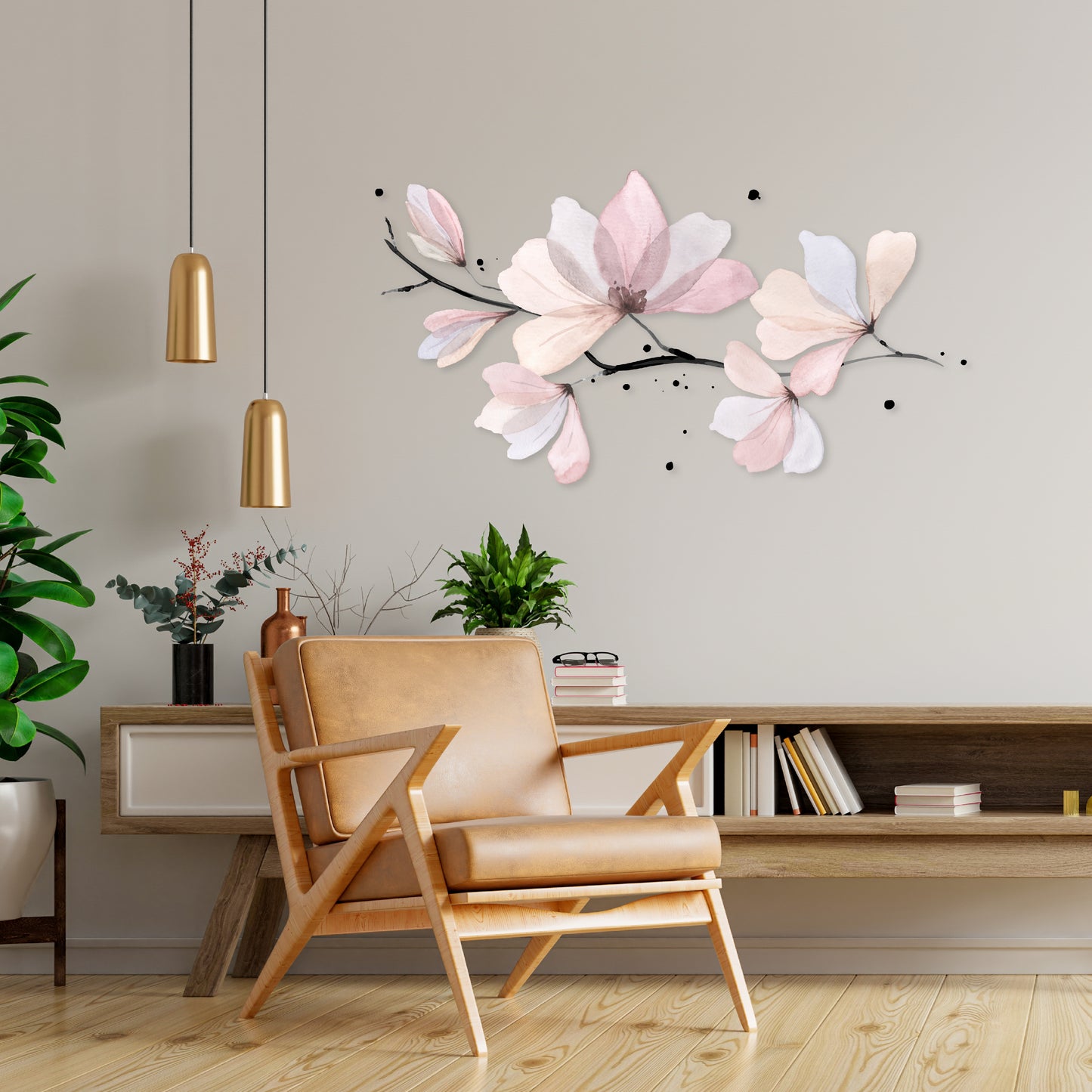 Custom Wall Decals - Floral Elegance: Watercolor Blossoms and Branch Wall Art!