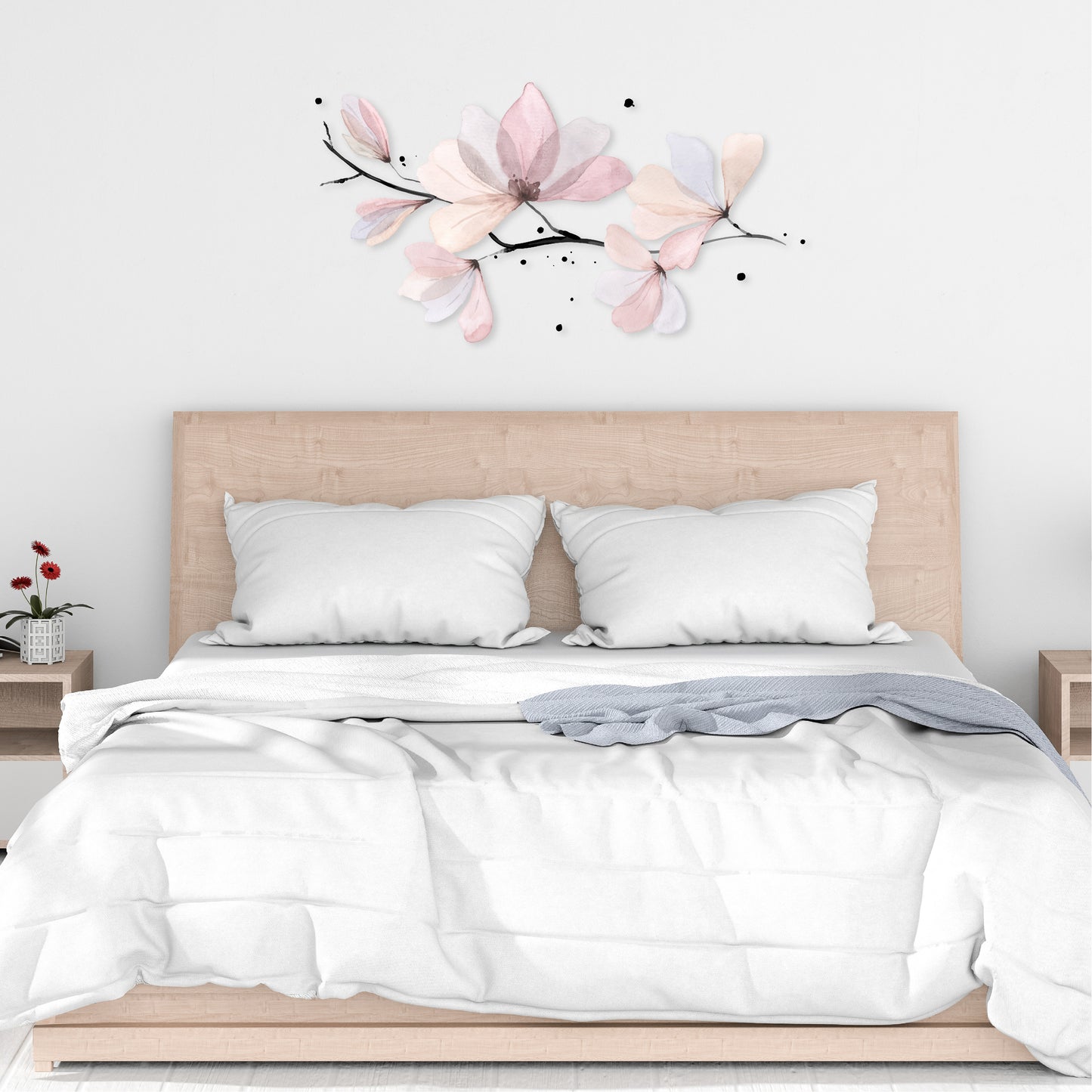 Custom Wall Decals - Floral Elegance: Watercolor Blossoms and Branch Wall Art!