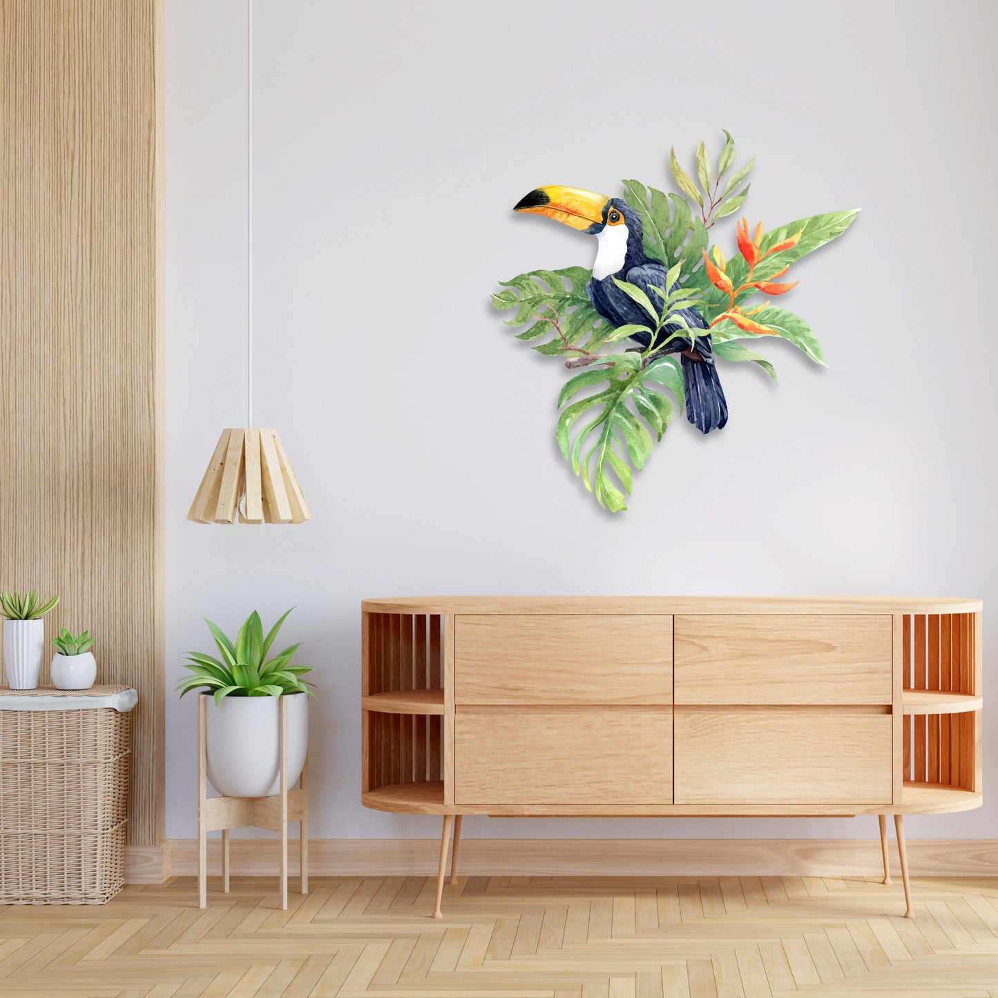 Custom Wall Decals - Tropical Palette: Vibrant Watercolor Toucan Wall Delight!