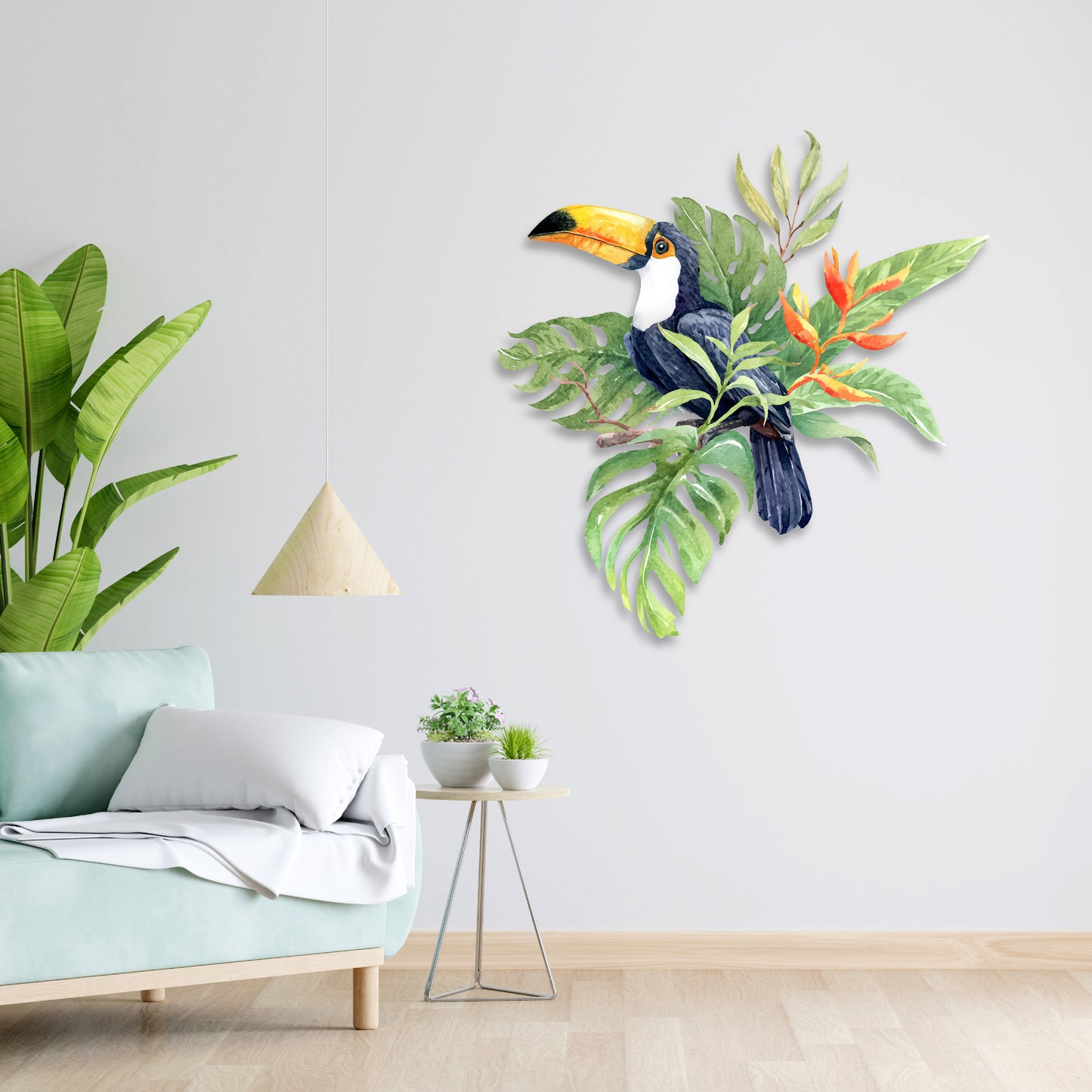 Custom Wall Decals - Tropical Palette: Vibrant Watercolor Toucan Wall Delight!