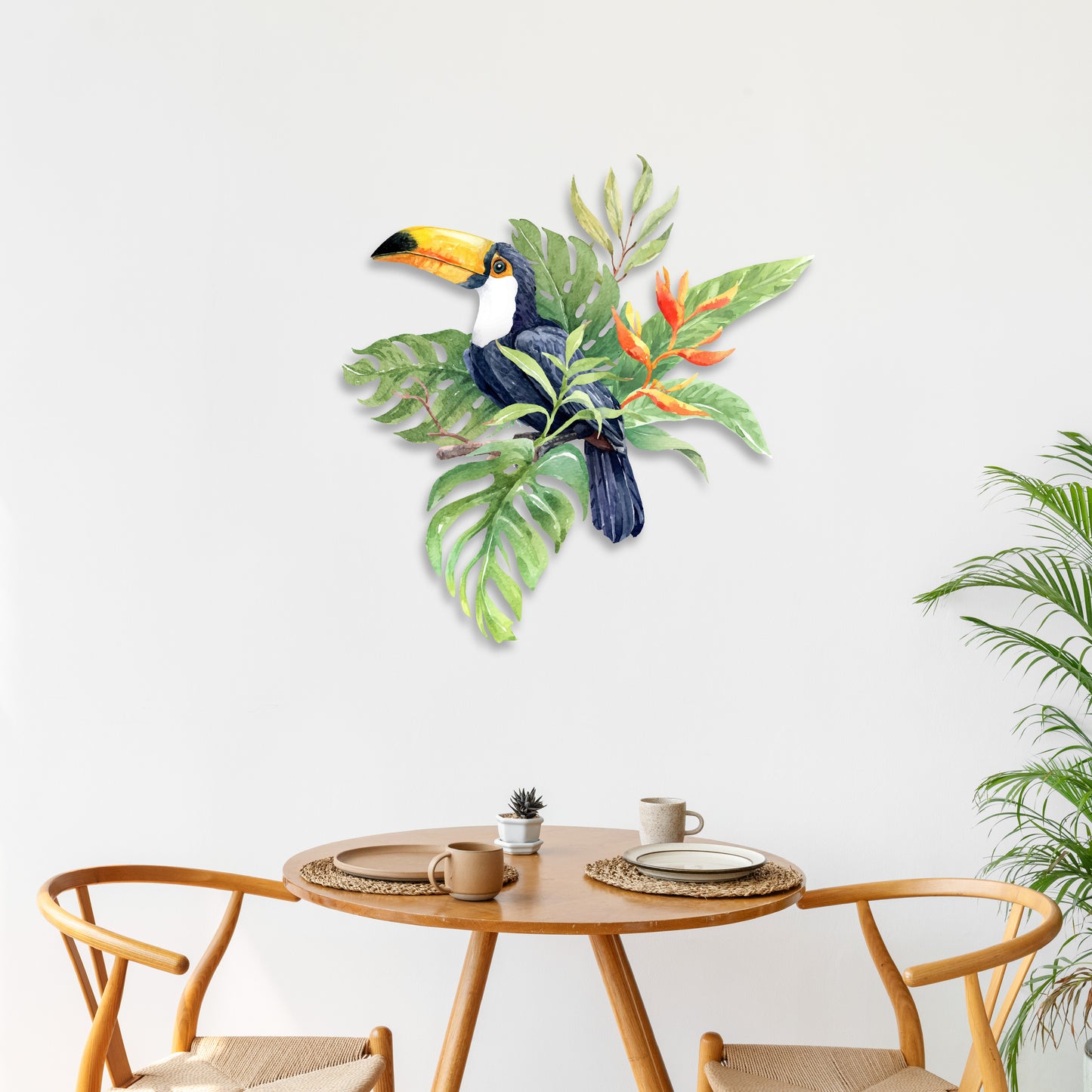 Custom Wall Decals - Tropical Palette: Vibrant Watercolor Toucan Wall Delight!