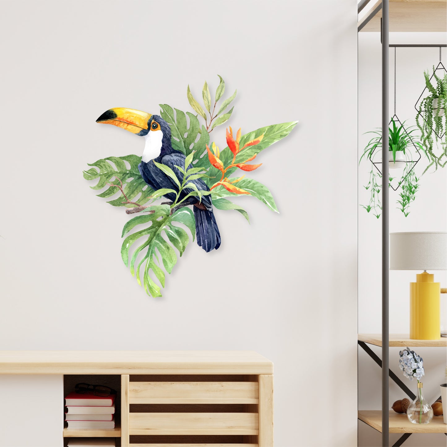 Custom Wall Decals - Tropical Palette: Vibrant Watercolor Toucan Wall Delight!