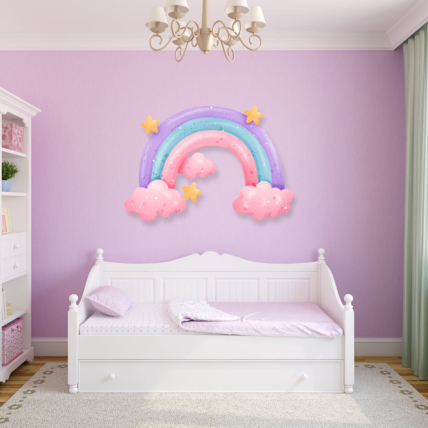 Custom Wall Decals - Rainbow Skies: Wall Decal with Stars, Clouds, and Colorful Bliss!