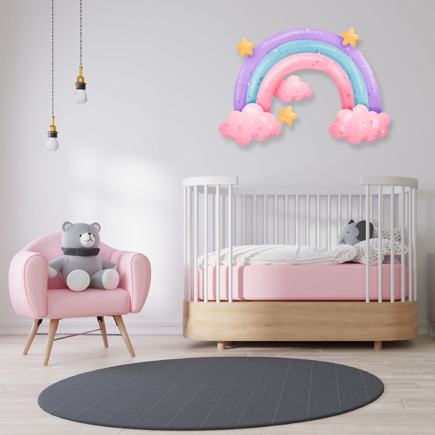 Custom Wall Decals - Rainbow Skies: Wall Decal with Stars, Clouds, and Colorful Bliss!