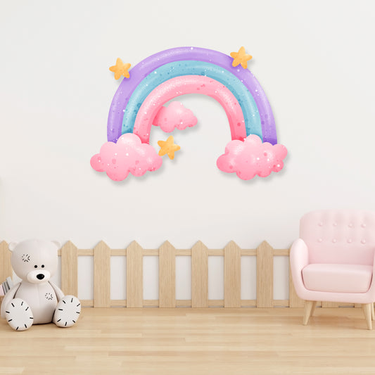 Custom Wall Decals - Rainbow Skies: Wall Decal with Stars, Clouds, and Colorful Bliss!