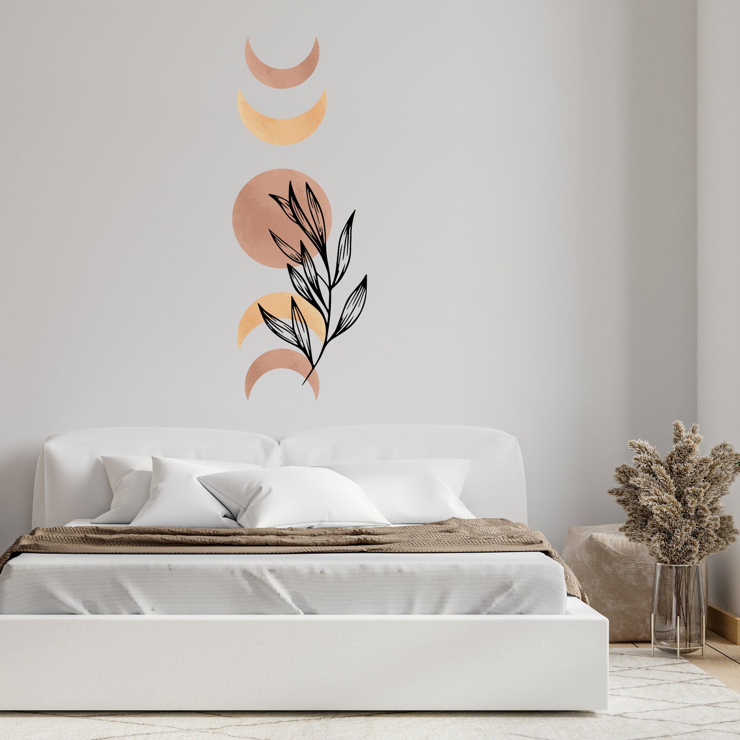 Custom Wall Decals - Lunar Harmony: Moon Phases Wall Decal Dance with a Flourishing Plant