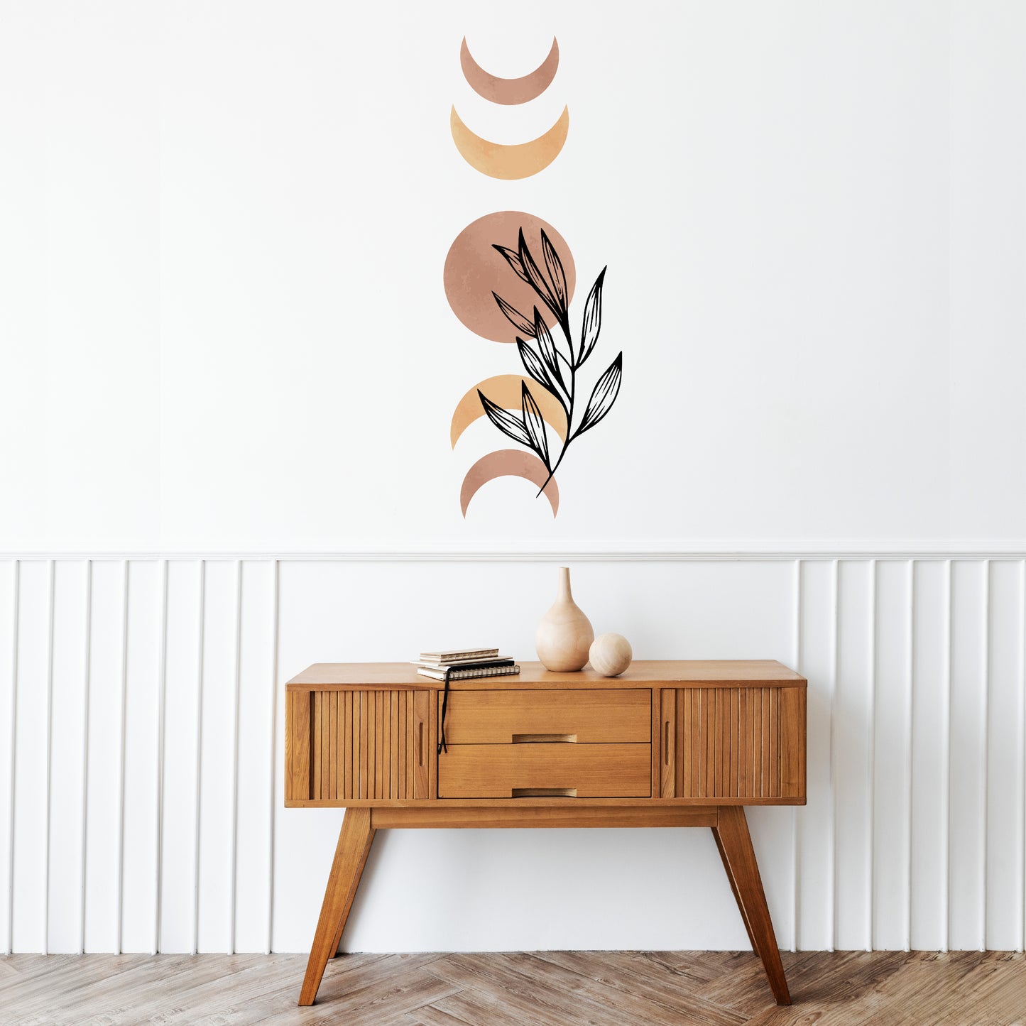 Custom Wall Decals - Lunar Harmony: Moon Phases Wall Decal Dance with a Flourishing Plant