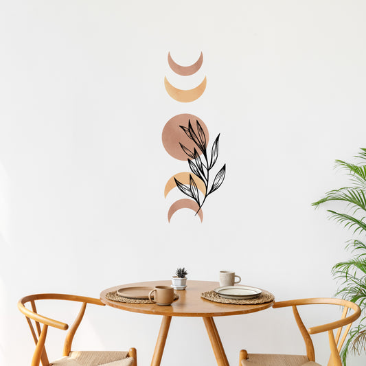 Custom Wall Decals - Lunar Harmony: Moon Phases Wall Decal Dance with a Flourishing Plant