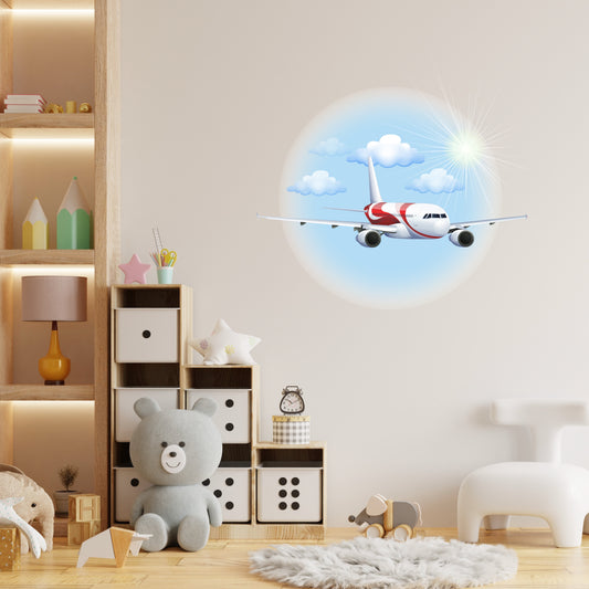 Custom Wall Decals - Sky High Serenity: Airplane, Sun, and Clouds Wall Decal Set