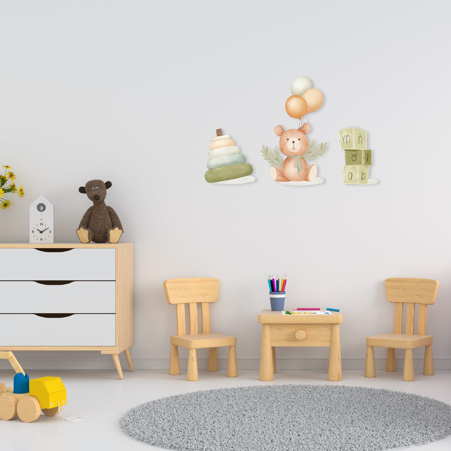 Custom Wall Decals - Cuddly Companions: Teddy Bear and Toys Wall Decal Wonderland!