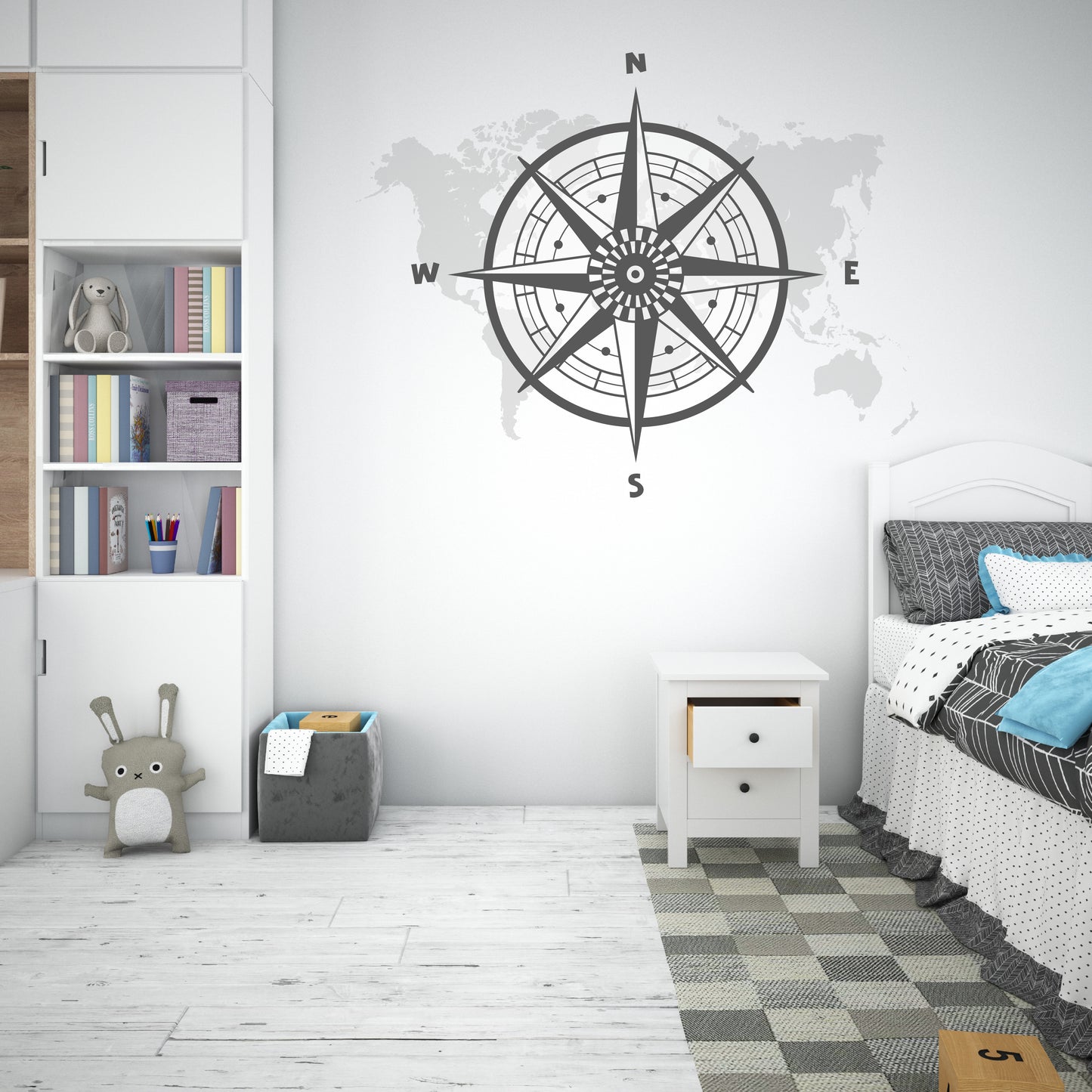 Custom Wall Decals - Navigate Your World: Compass Map Wall Decal Journey!