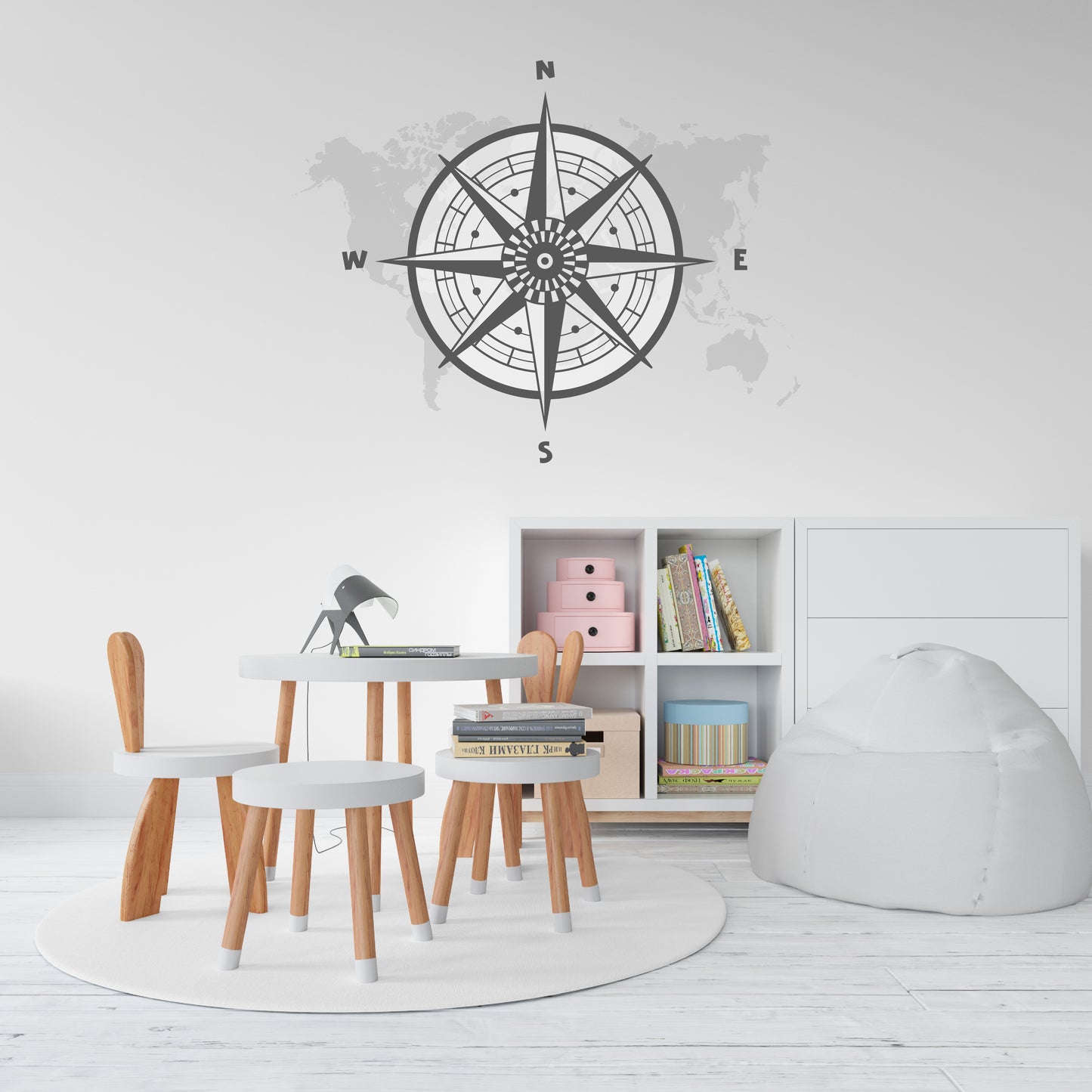 Custom Wall Decals - Navigate Your World: Compass Map Wall Decal Journey!