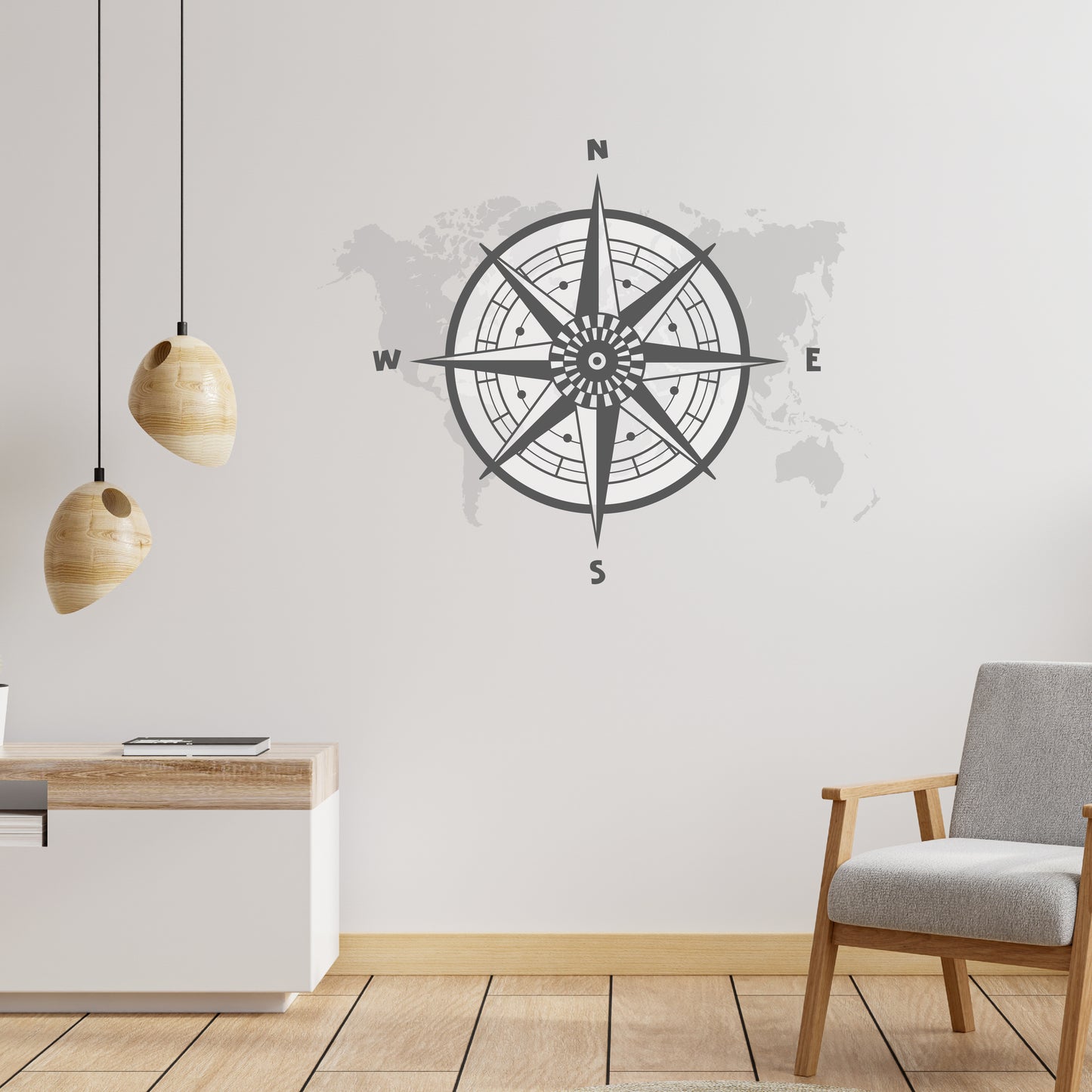 Custom Wall Decals - Navigate Your World: Compass Map Wall Decal Journey!