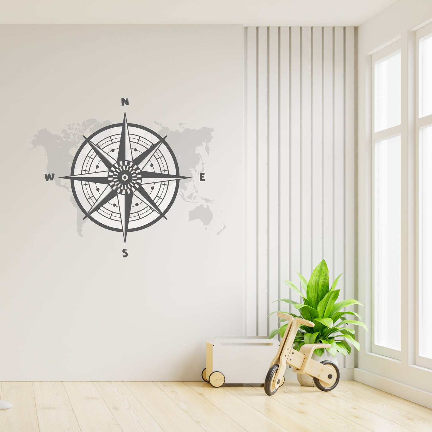 Custom Wall Decals - Navigate Your World: Compass Map Wall Decal Journey!