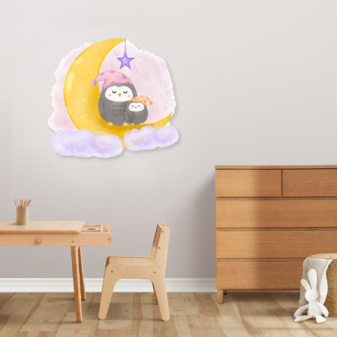 Custom Wall Decals - Wisdom in Watercolor: Owl and Clouds Wall Decal Fantasy!