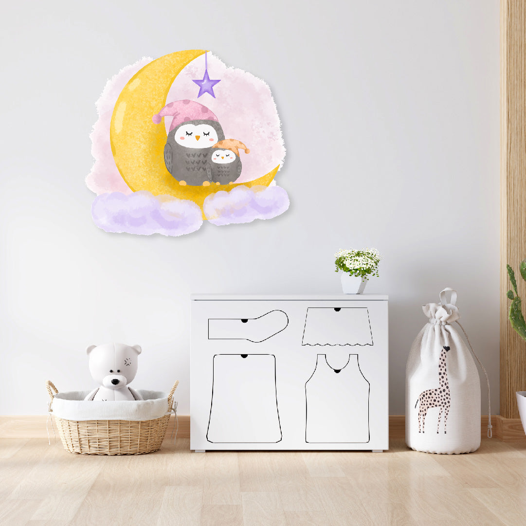 Custom Wall Decals - Wisdom in Watercolor: Owl and Clouds Wall Decal Fantasy!