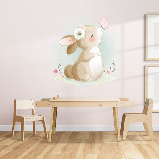 Custom Wall Decals - Whimsical Whiskers: Watercolor Rabbit and Butterfly Wall Decal Fantasy!